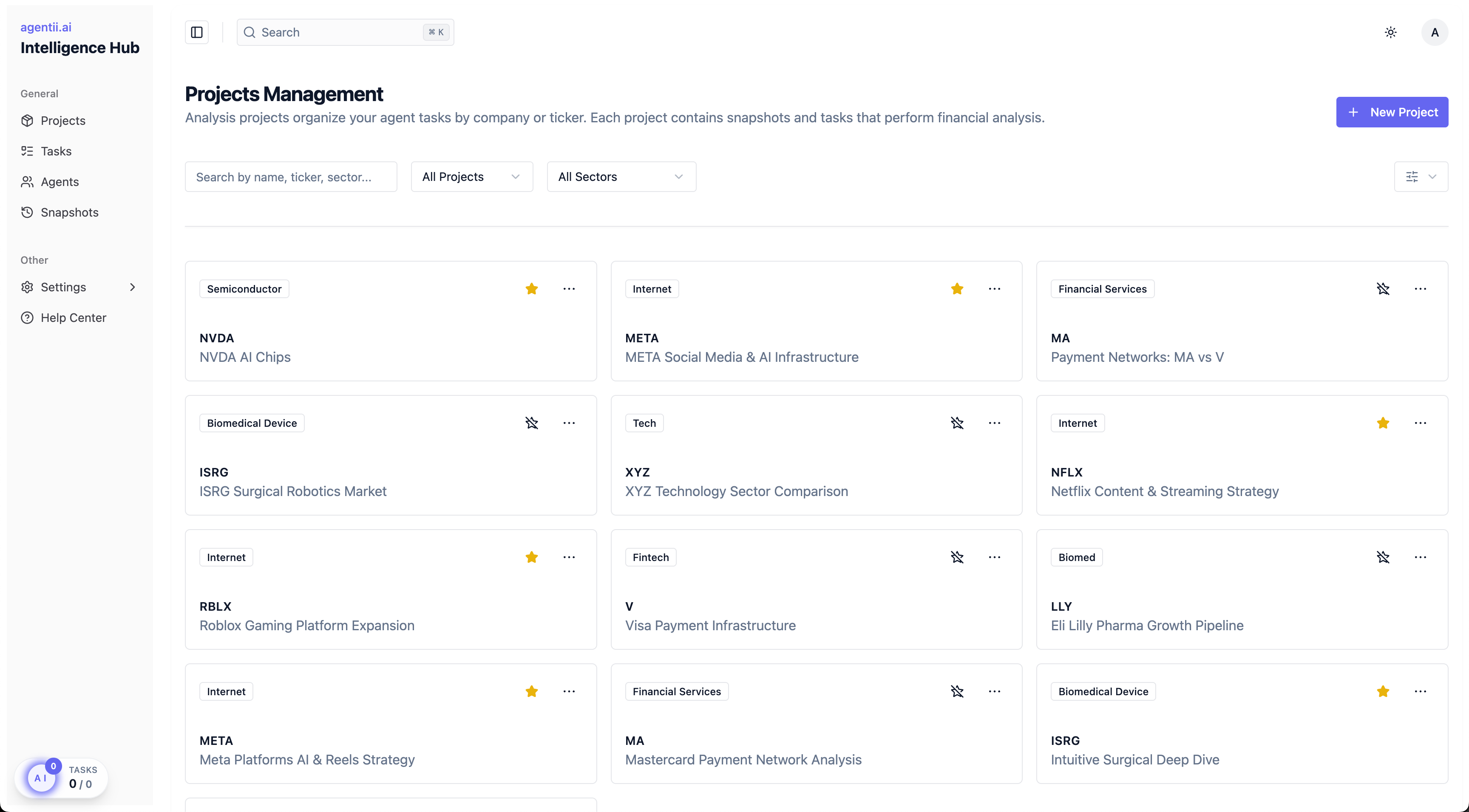 Intelligence Hub dashboard showing cross-company pattern analysis across portfolio holdings